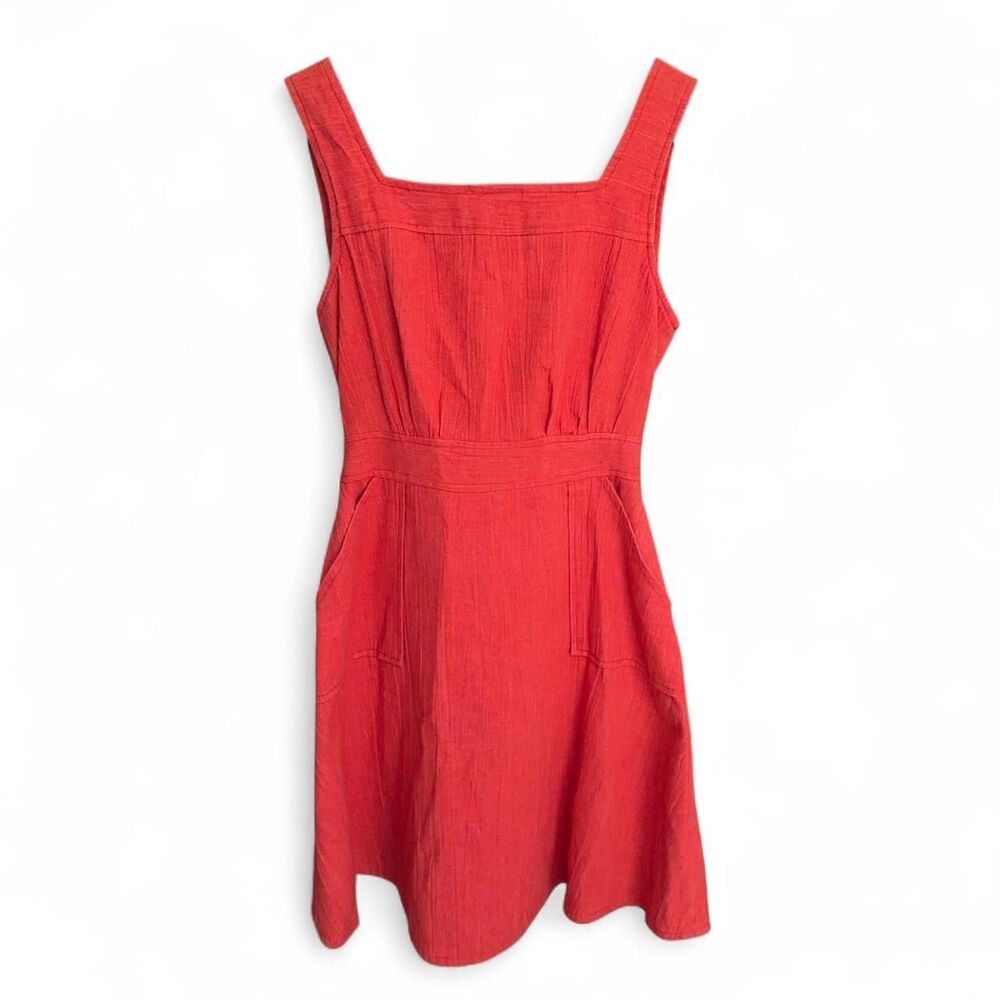 Vtg Byer California Square Neck Pocket Dress Coral Orange size M